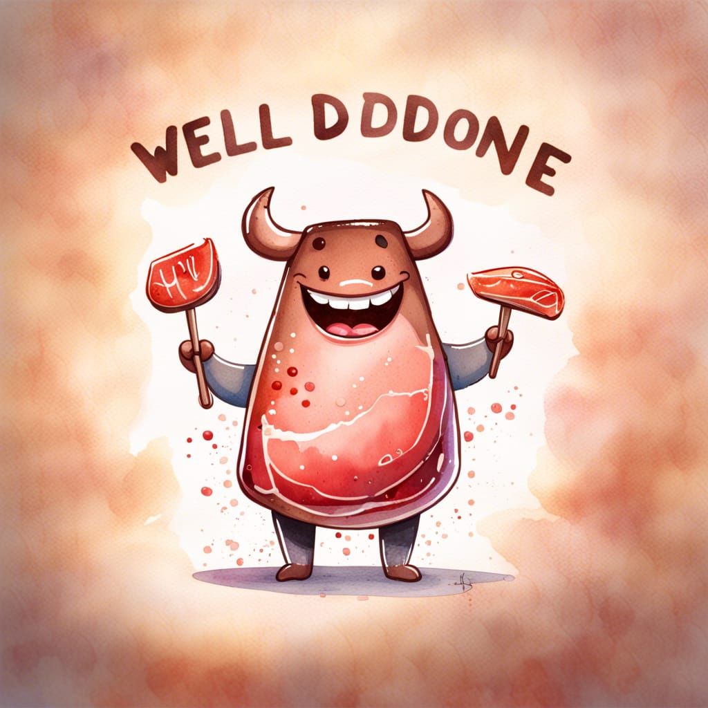 Smiling Steak Watercolor Illustration