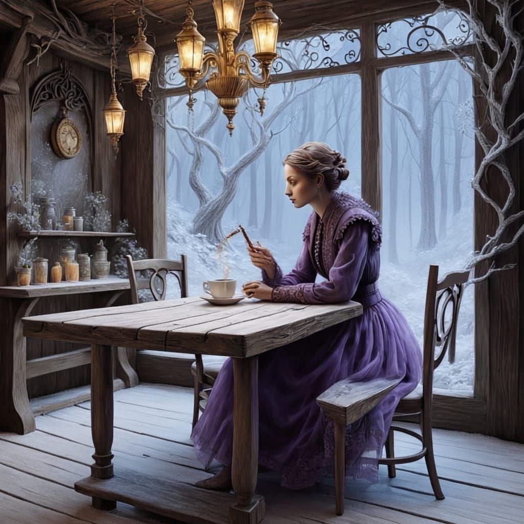 Solitary Figure in Enchanted Café