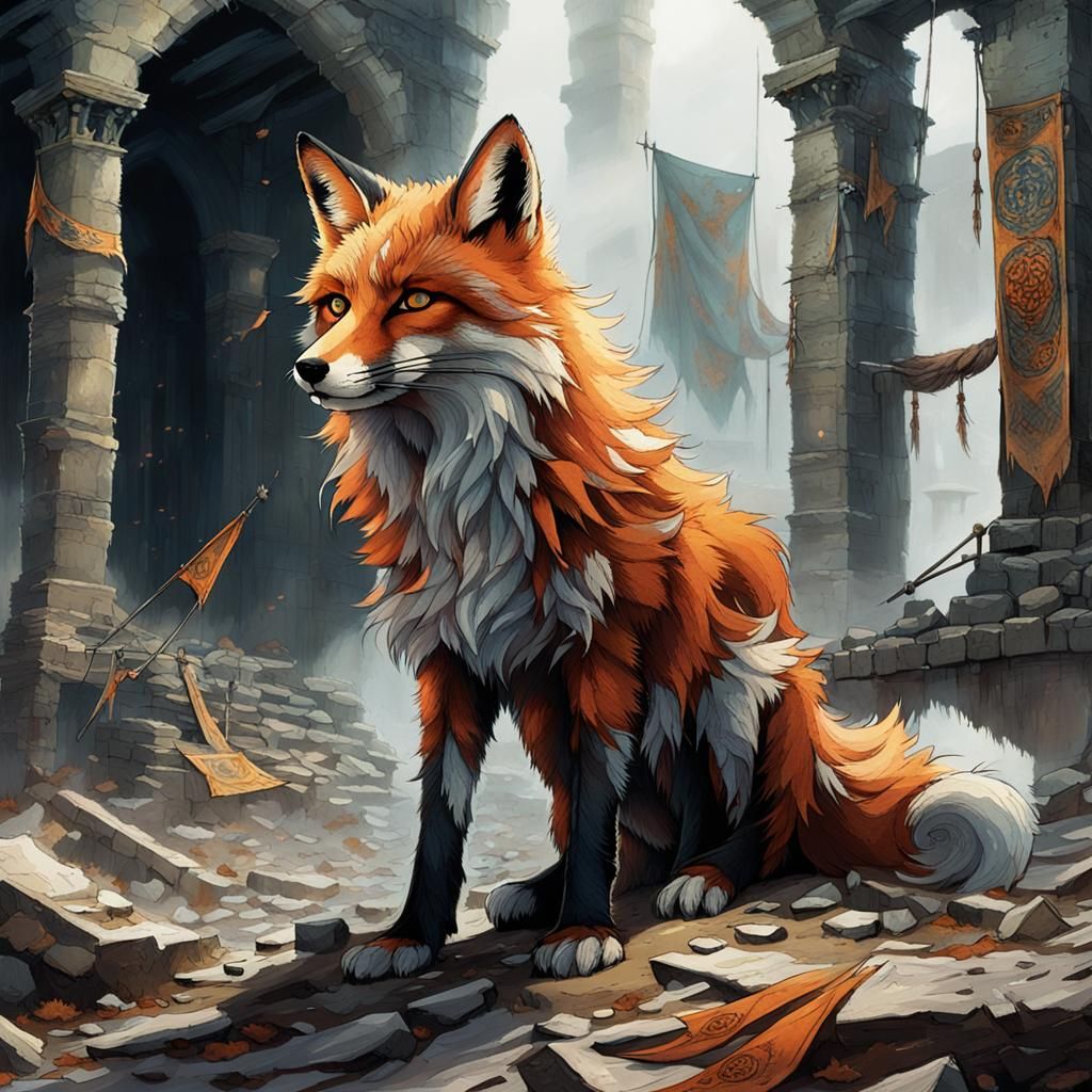 Spectral Fox Emerges from Battlefield Ruins