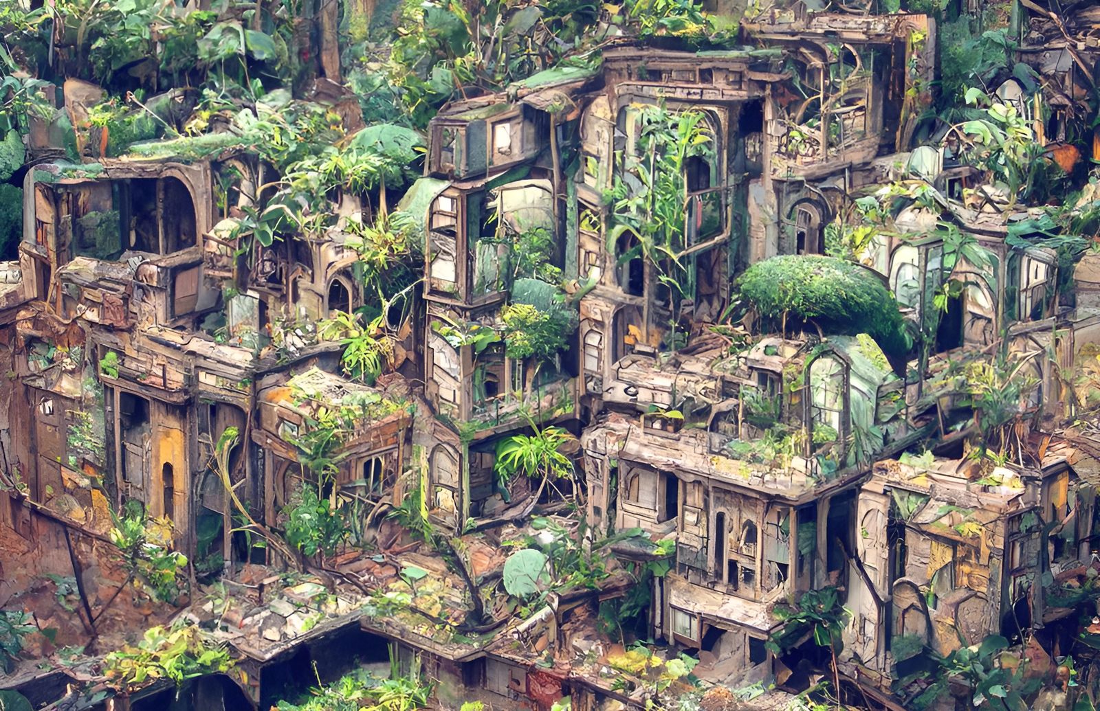 Jungle Overtakes Old House in Dystopian Fantasy Style
