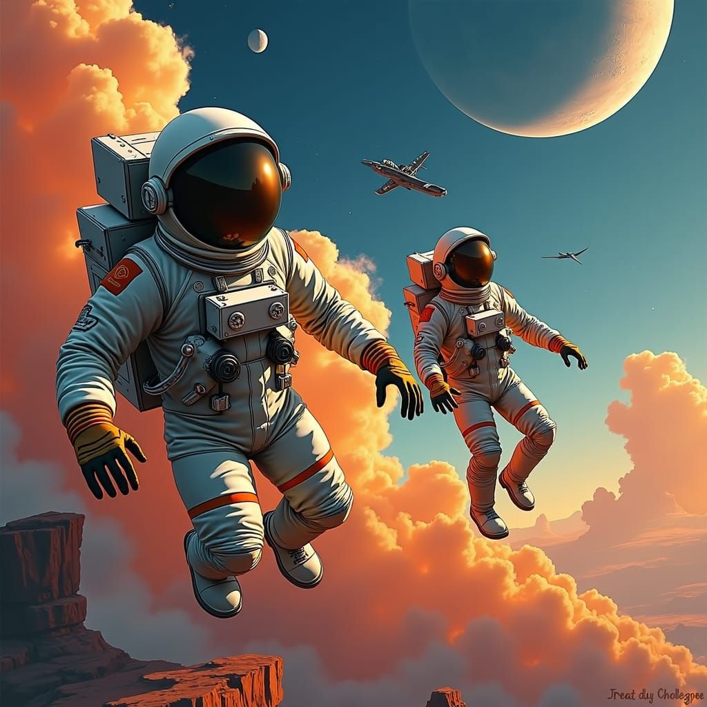 Astronauts on a Distant Planet in Sci-Fi Art