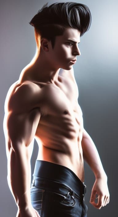 Handsome Cyberpunk Man with Black Hair, Hyperrealistic