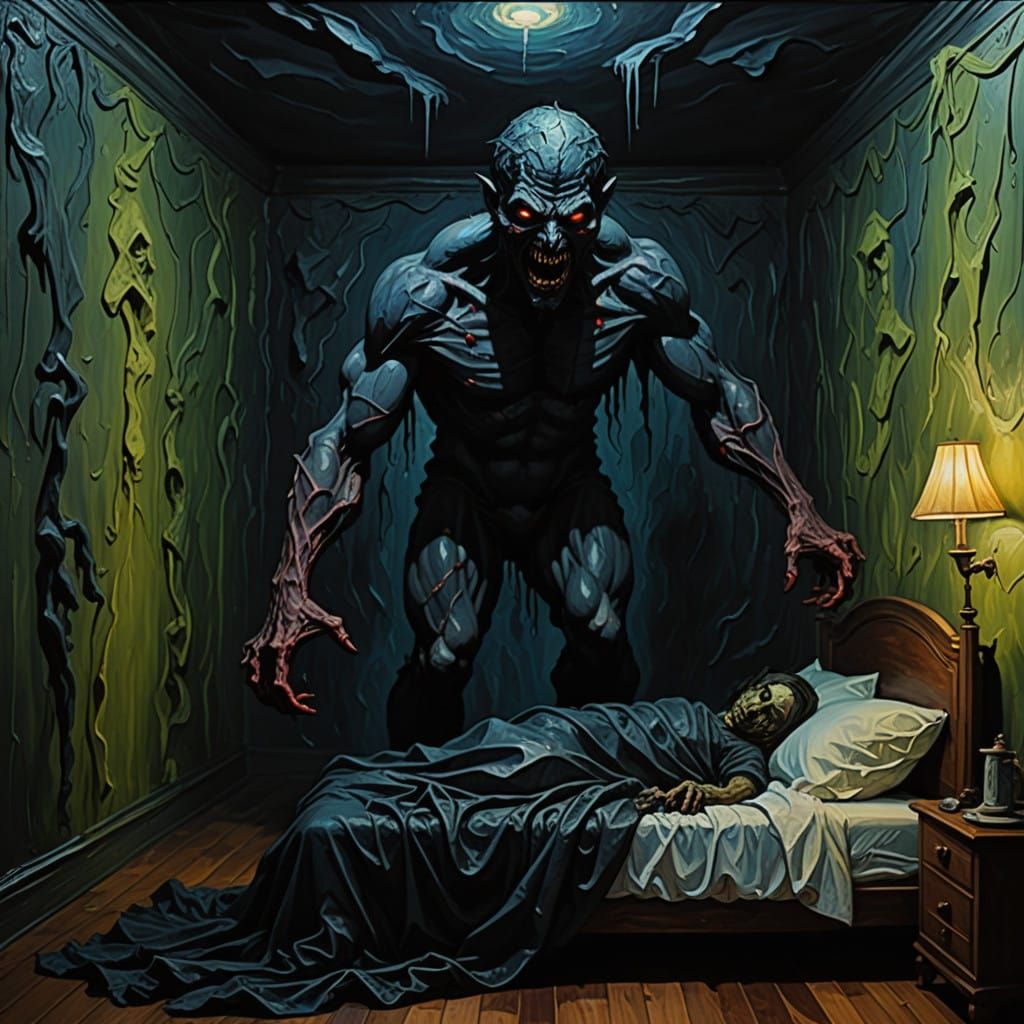 Surreal Impasto Nightmare in Darkened Chamber
