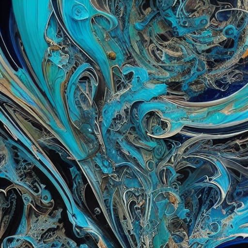 Vibrant Turquoise Ink Flow in Abstract Expressionism
