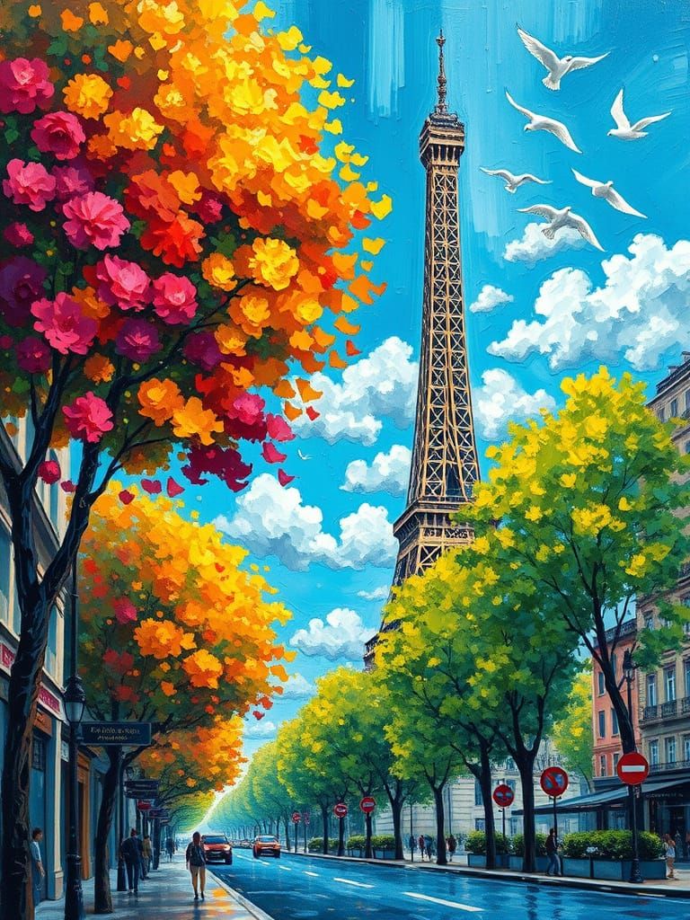 Eiffel Tower Painting in Neo-Impressionism Style
