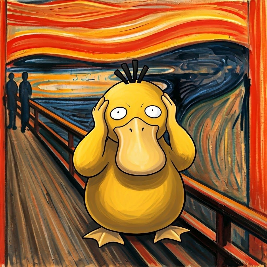 Psyduck Pokemon Overwhelmed in Distressed Expression