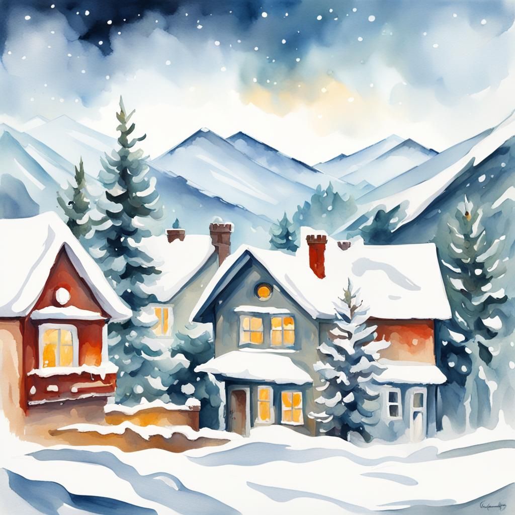 Cozy Winter Christmas Sticker in Gouache Style