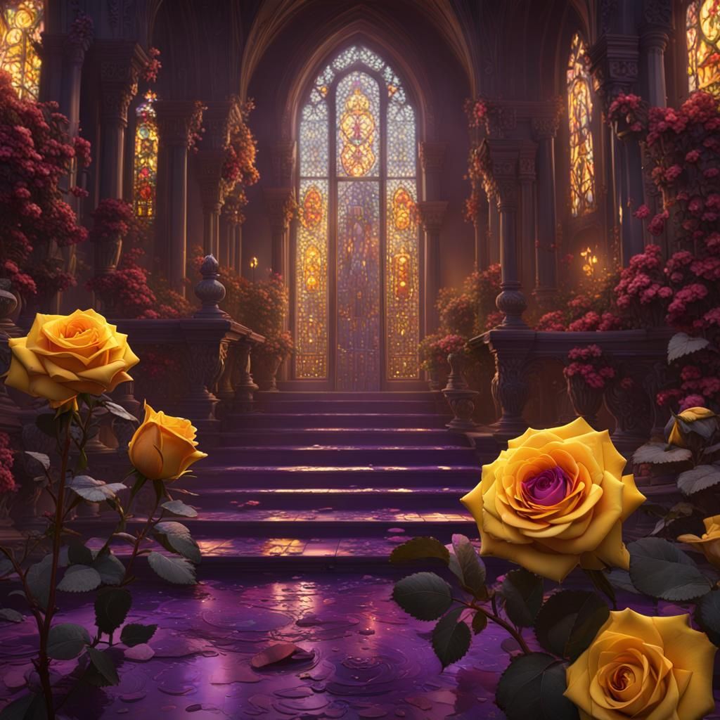 Fantasy Rose: Detailed Matte Painting in Purple and Yellow
