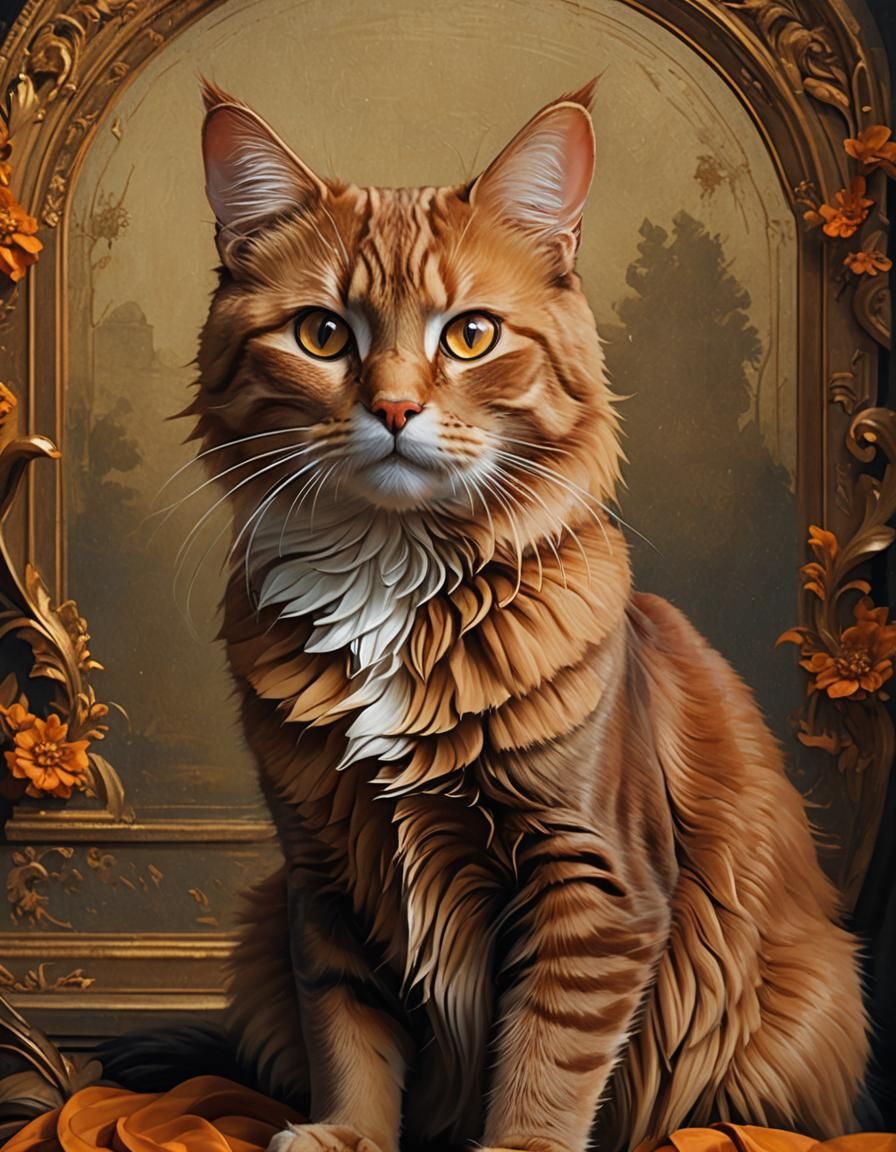Anthropomorphic Cat as Mona Lisa Portrait