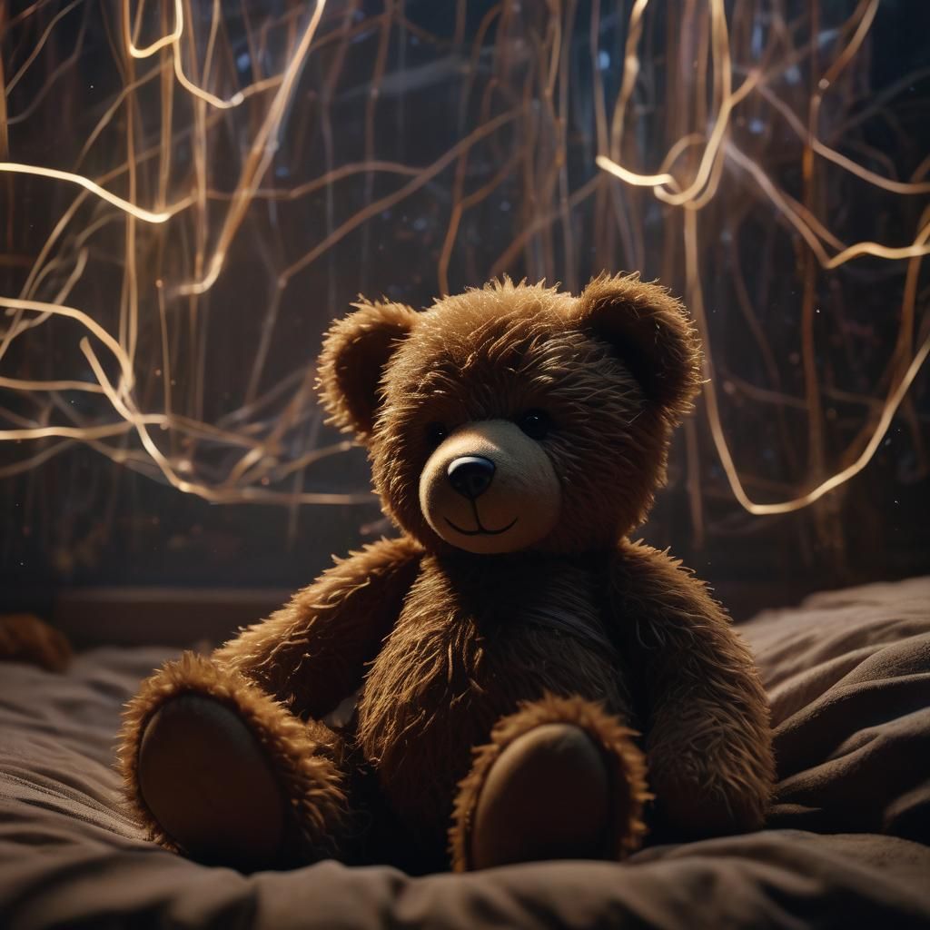 Brown Teddy Bear with Glowing Accents, Macro Photography