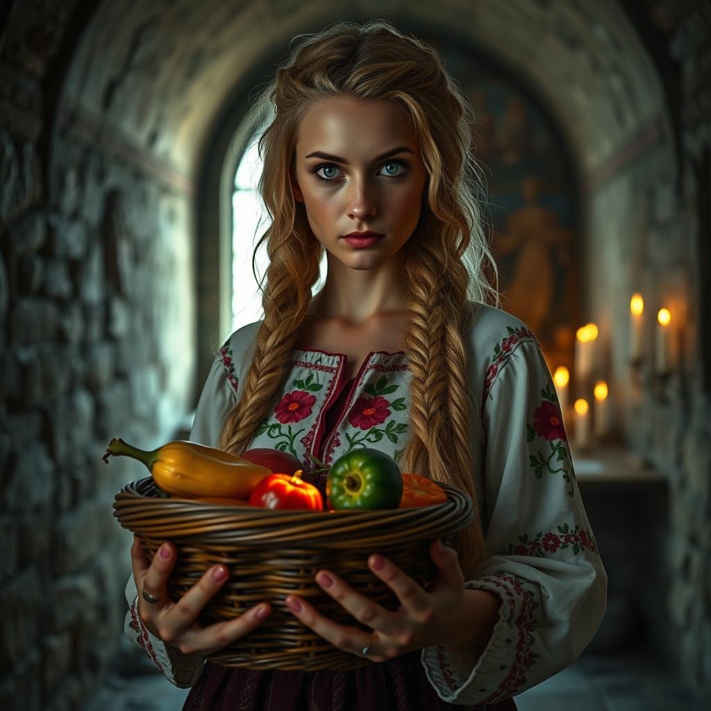 Mysterious Peasant Woman in Ancient Chapel