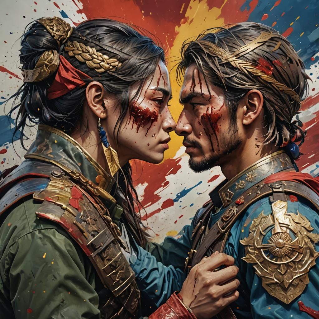 Lovers at War: A Hyperrealistic Splash Art