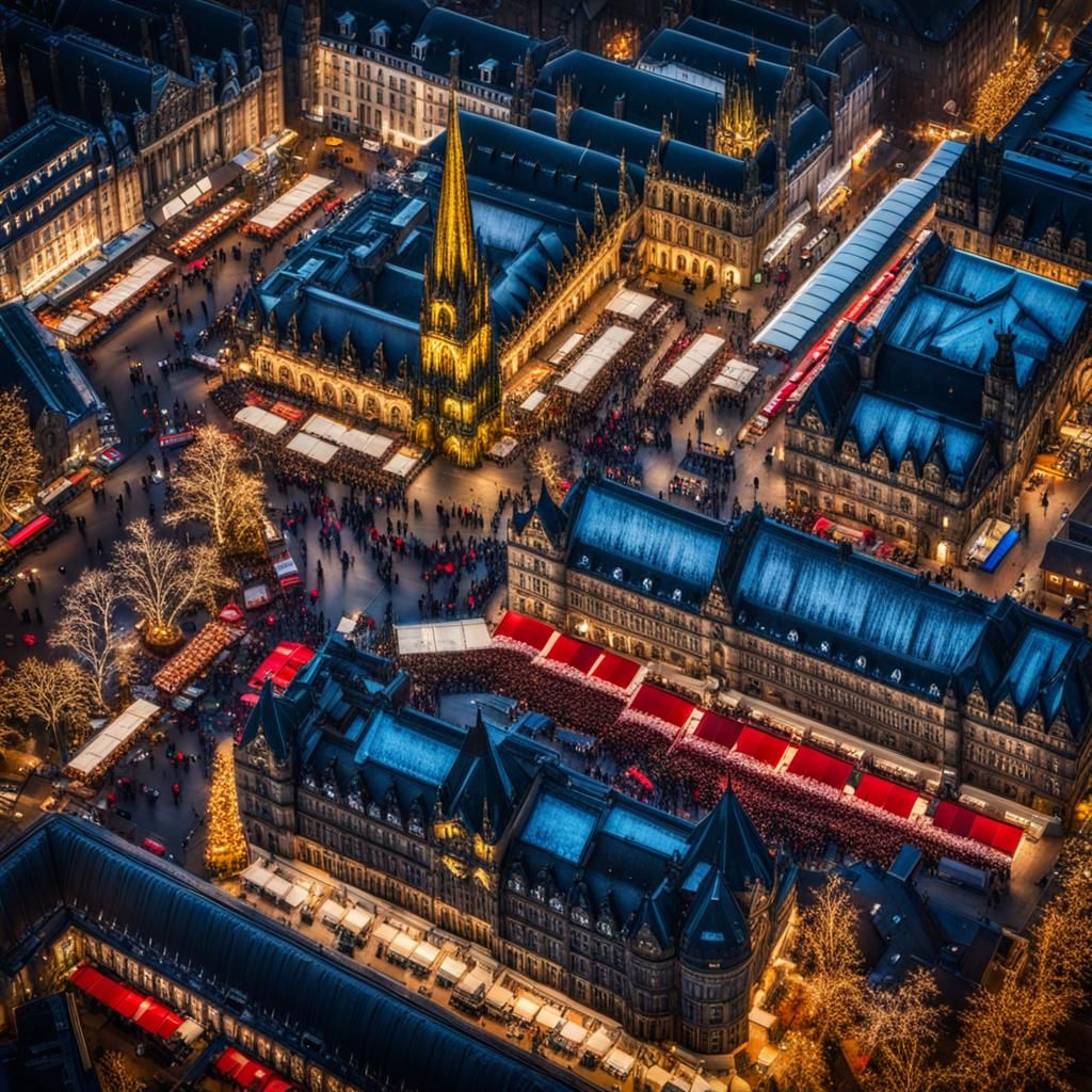 Edinburgh Christmas Market: Aerial Hyperrealistic Splash Art