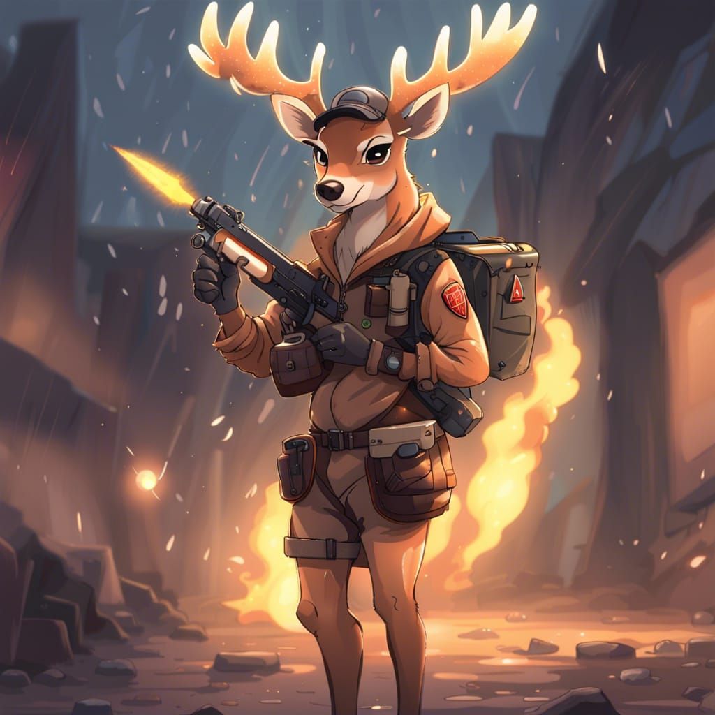 Flame Thrower Furry Deer
