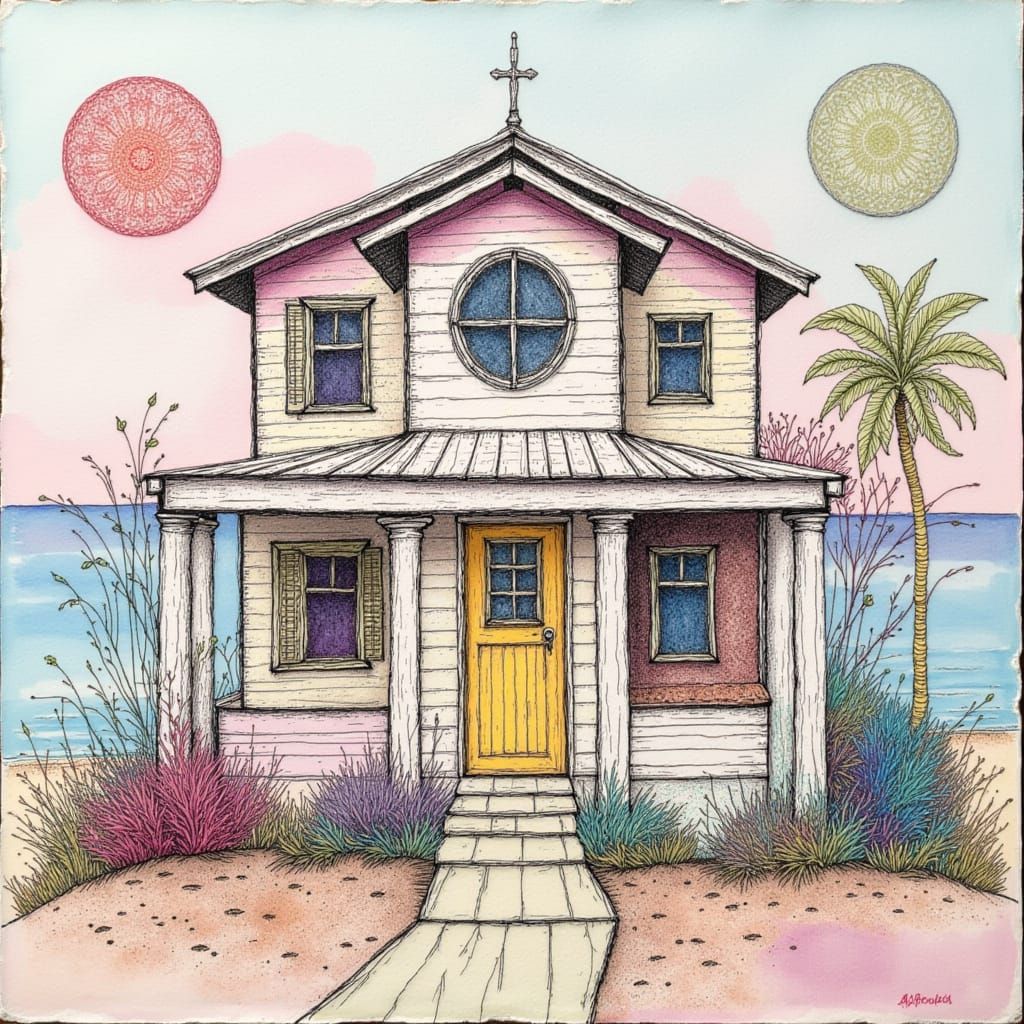 Shabby Chic Beach House with Rainbow Sunstone
