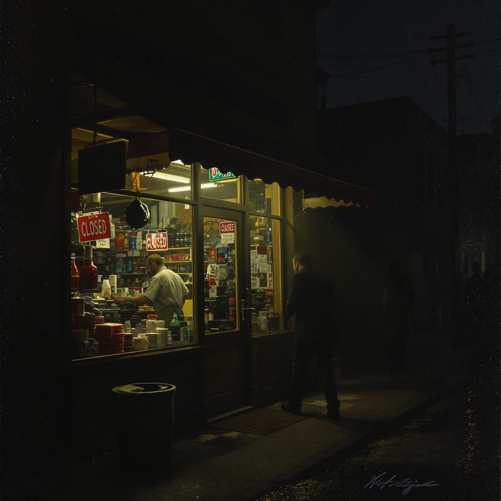 Twilight Corner Store Closing, Man Knocks Insistently