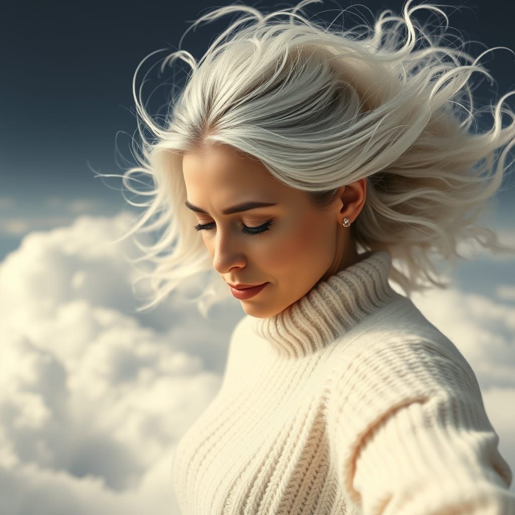 Serene Woman in Ethereal Clouds: Dreamlike Portrait in Soft ...