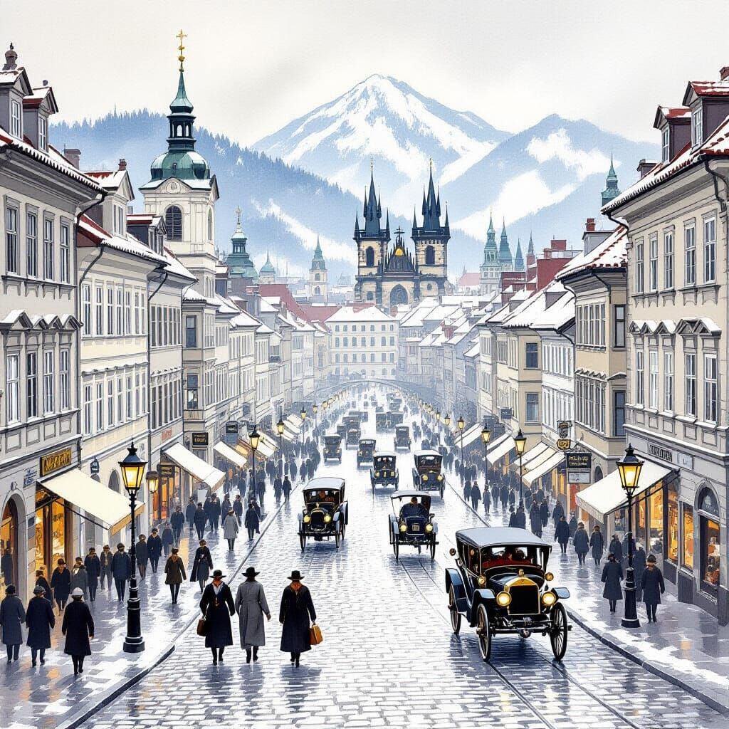 Bratislava in the 1920s: Black and White Gouache