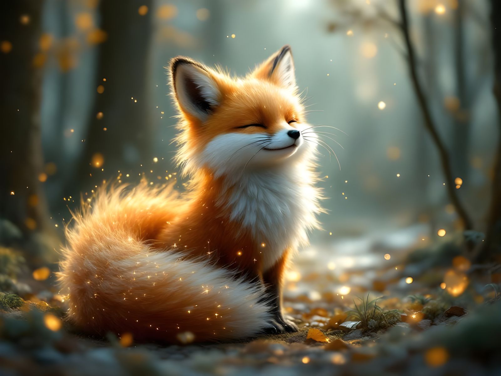 Ethereal Fox in Dreamy Forest: Digital Glitch Art