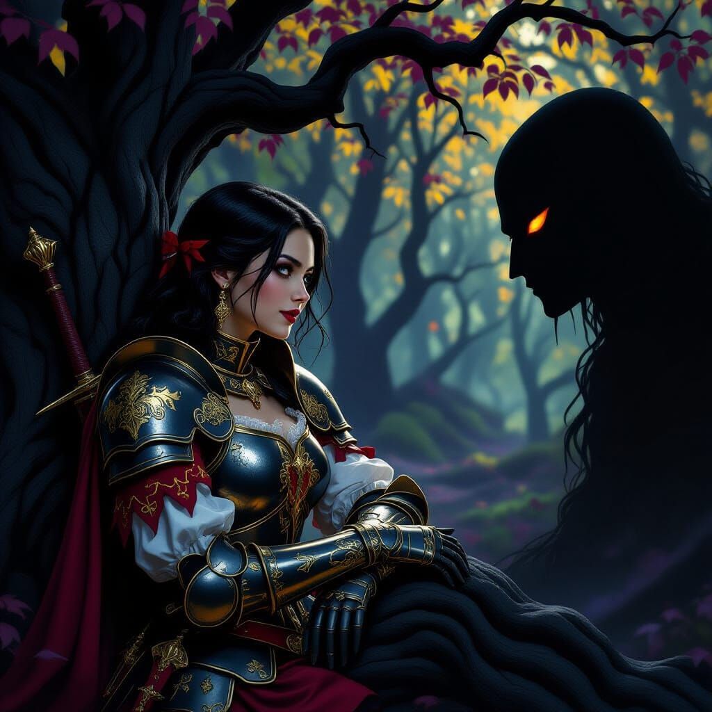 Medieval Guard Faces Terrifying Shadow in Dark Forest