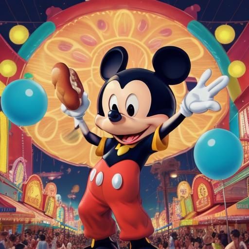 Mickey Mouse and Giant Hot Dog in Carnival: Disney Style