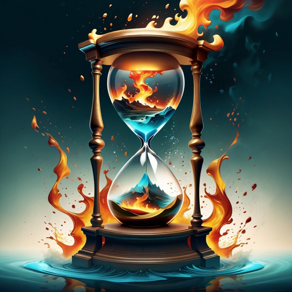 Hourglass of Fire and Water: 3D Digital Art