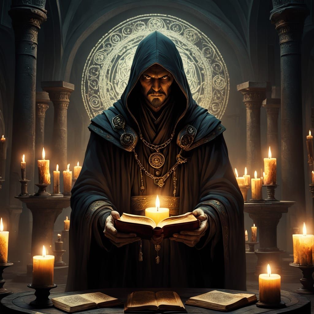 Dark Fantasy Warlock in Mystical Circle