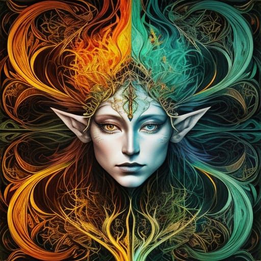 Surreal Sunset Portrait of a Whimsical Elf in Amber Hues