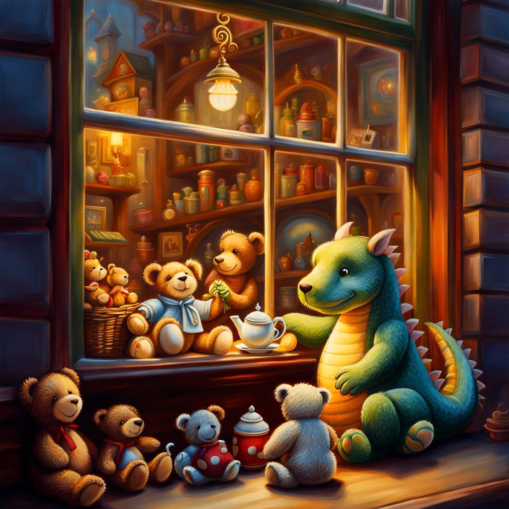 Enchanting Toy Tea Party in Magical Realism Style