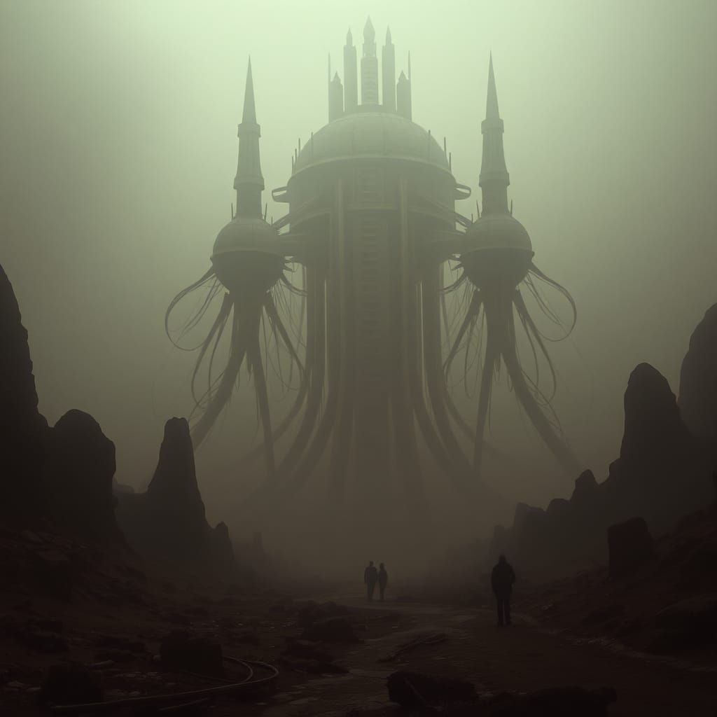 Surreal Biomechanical Landscape with Ethereal Lighting