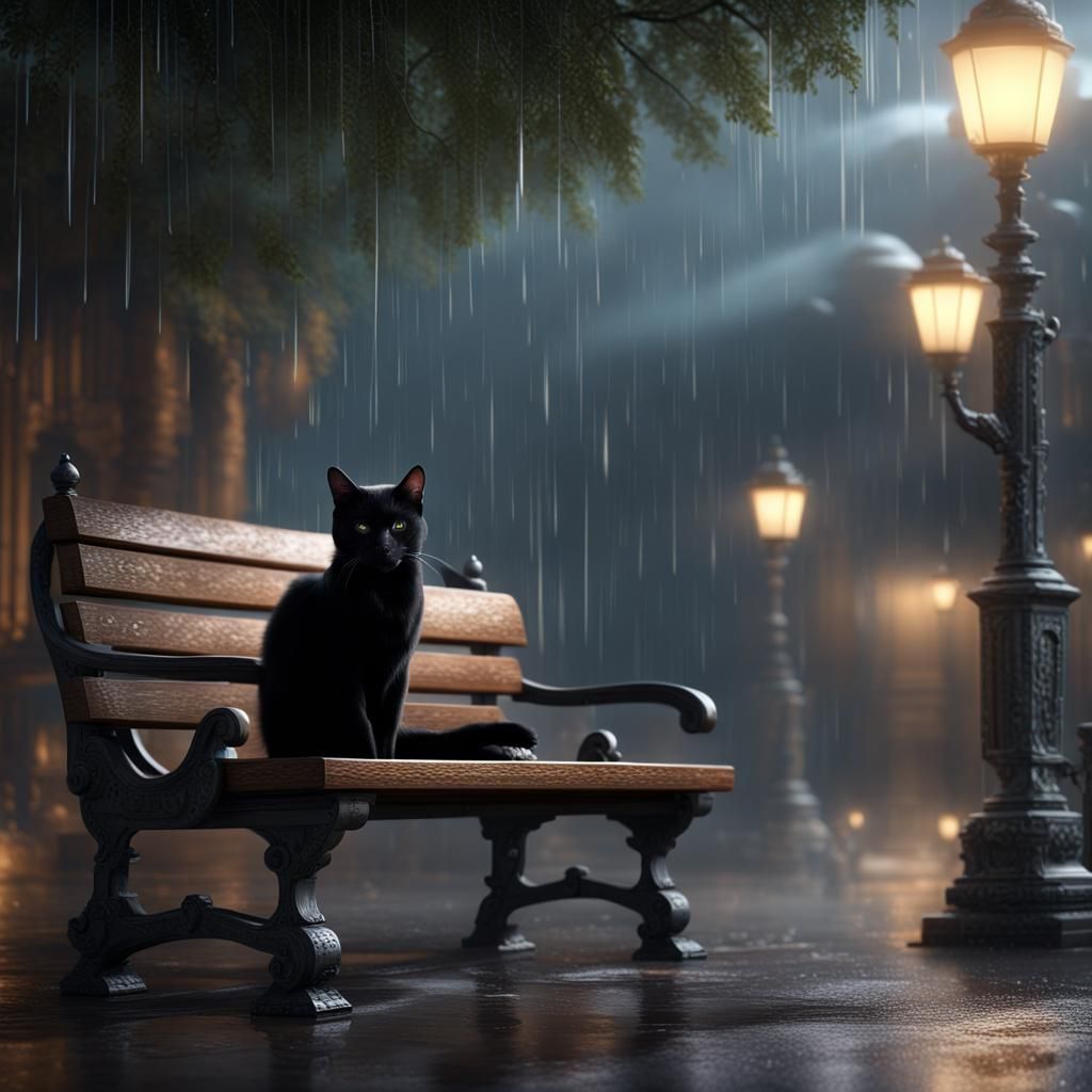 Black Cat Sleeping in Rain: Fantasy Concept Art