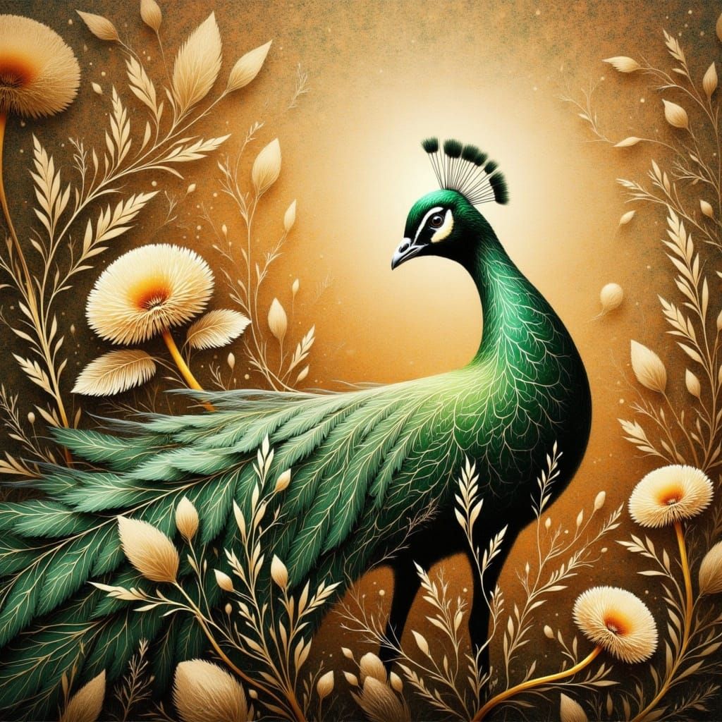 Vibrant Pheasant Amidst Golden Lace