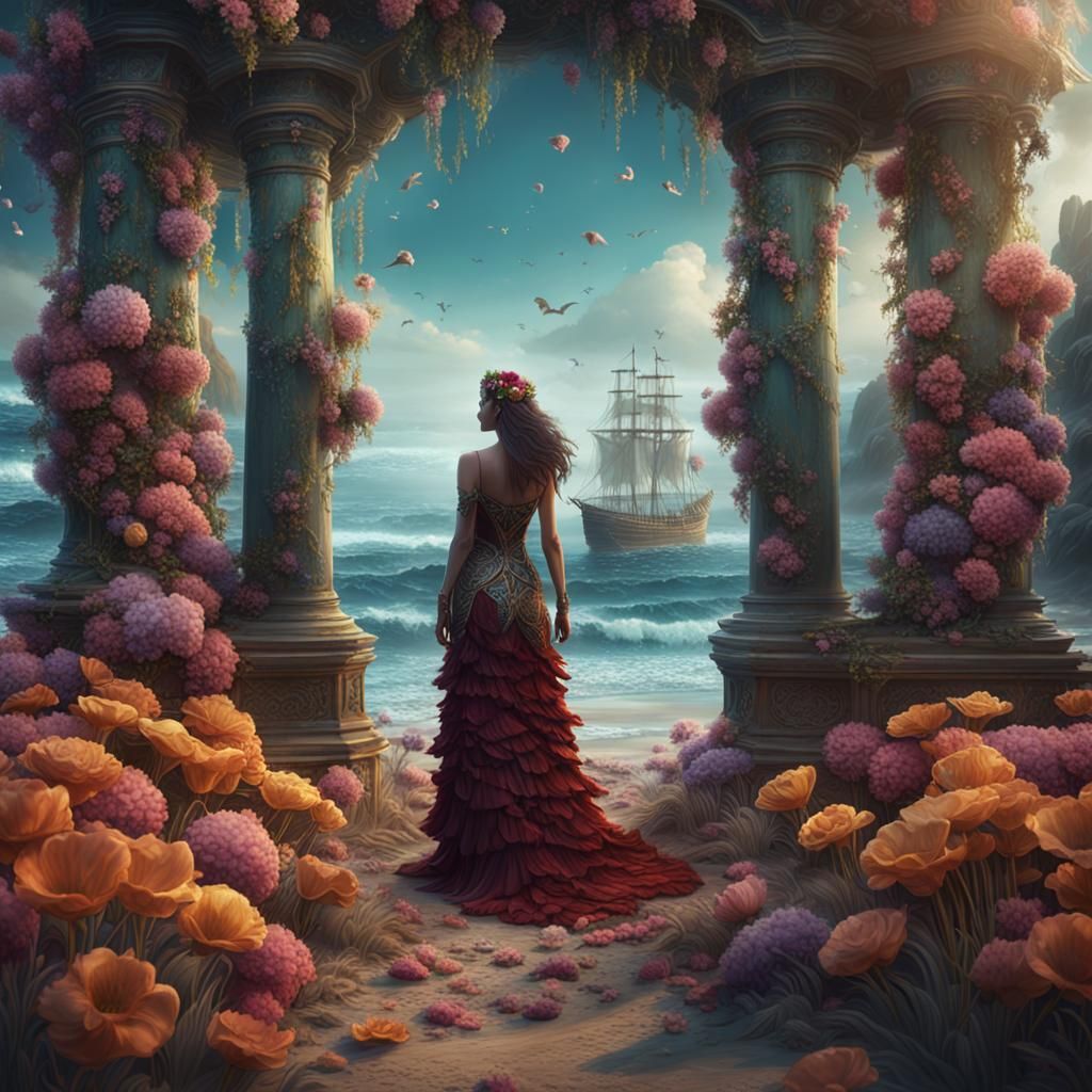 Siren on a Flower Beach: Fantasy Concept Art
