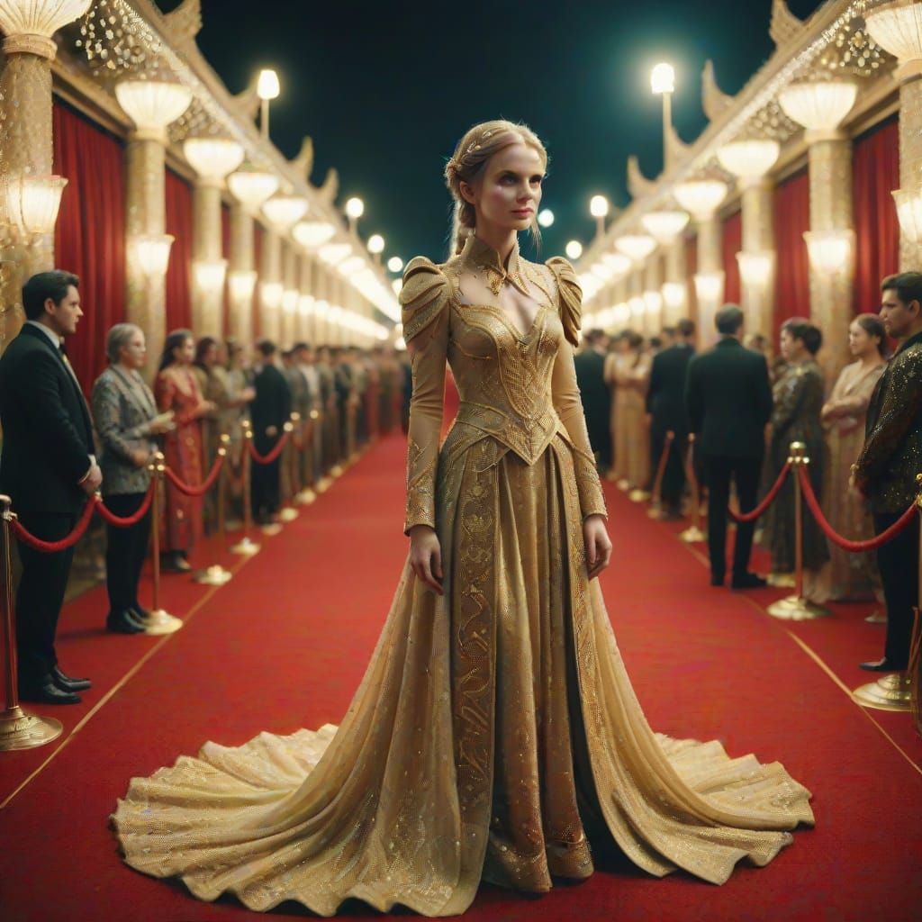Elf-Like Outfit on the Red Carpet in Cinematic Style