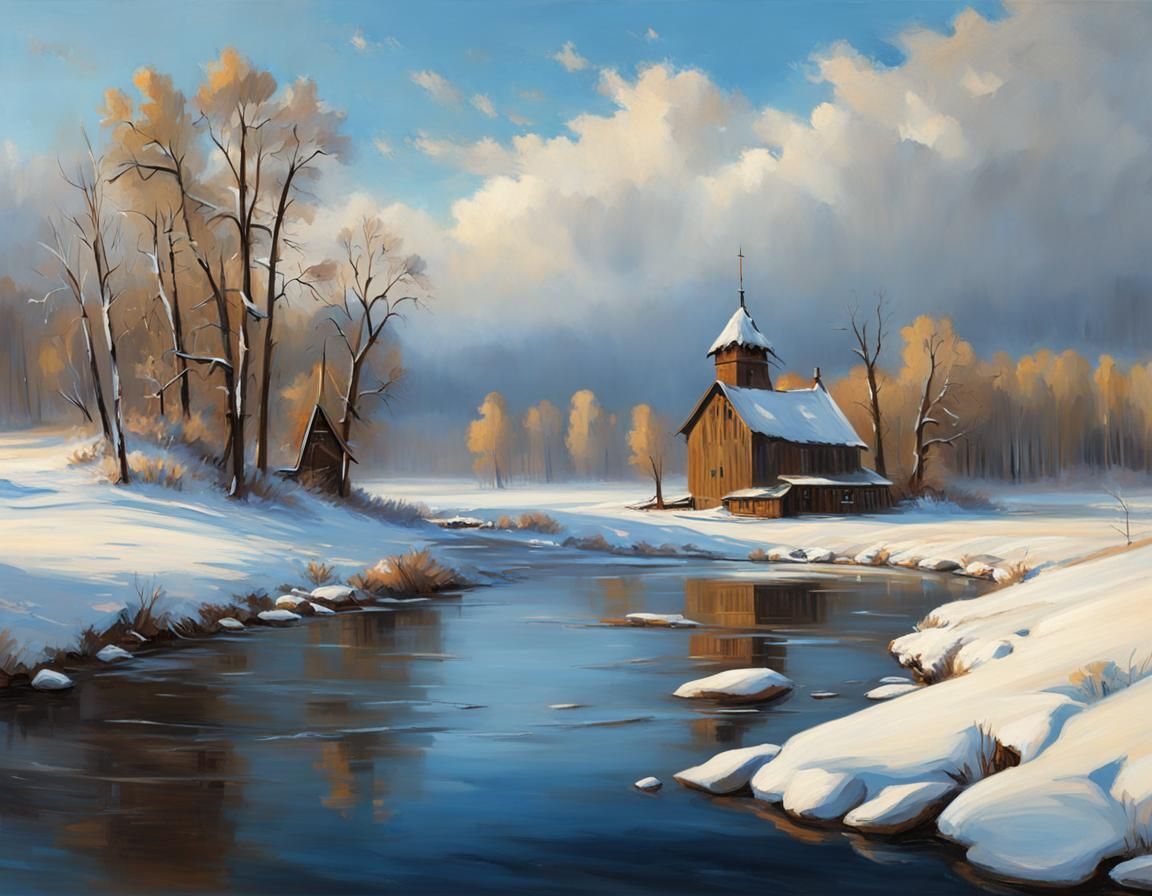 Winter Landscape with Mill in Levitan Style