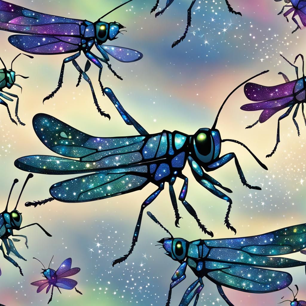 Galactic Glass Grasshopper with Glitter Graphics