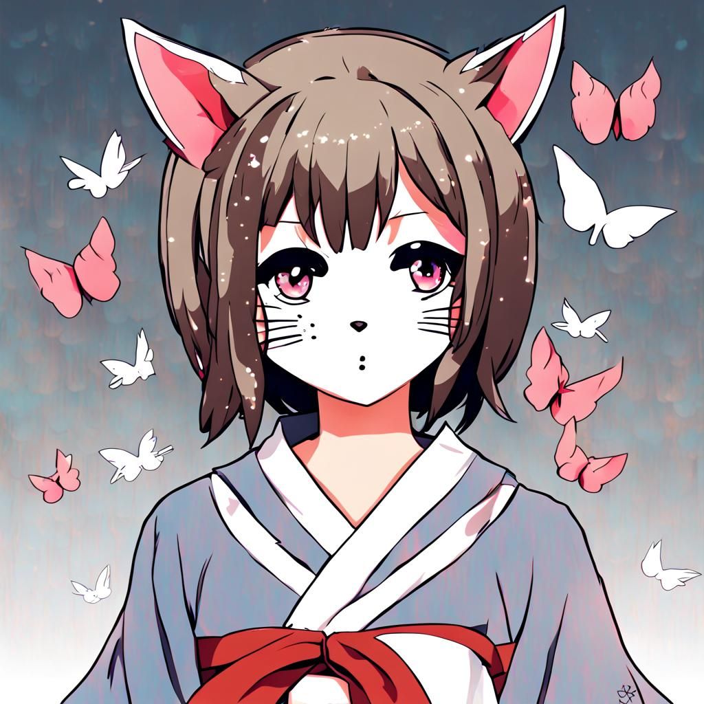 Girl with Kitsune Mask in Anime Key Visual Style