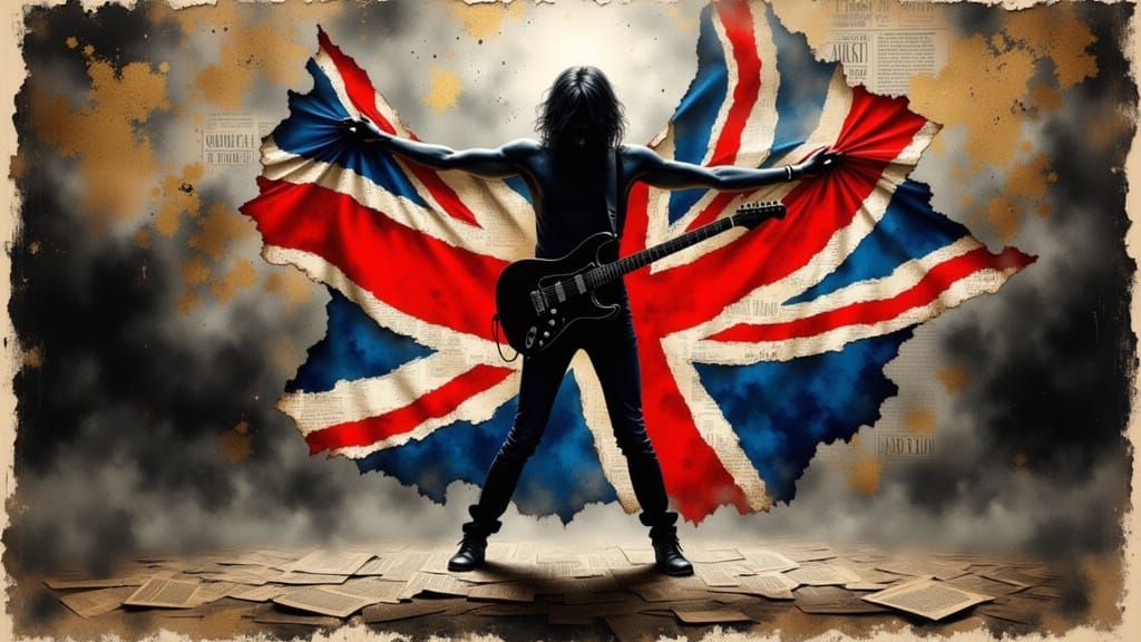 Collage tribute to legendary Brit rock guitarists. .