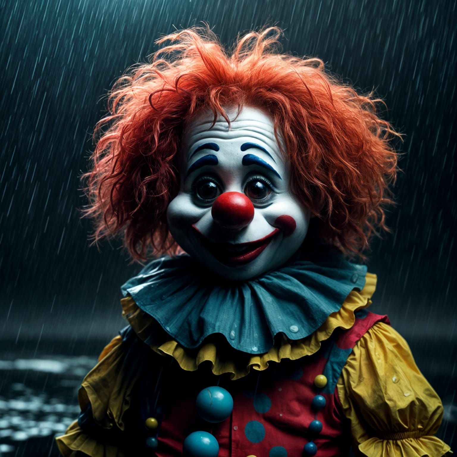 Sad Clown in Rain: Emotional AI Art
