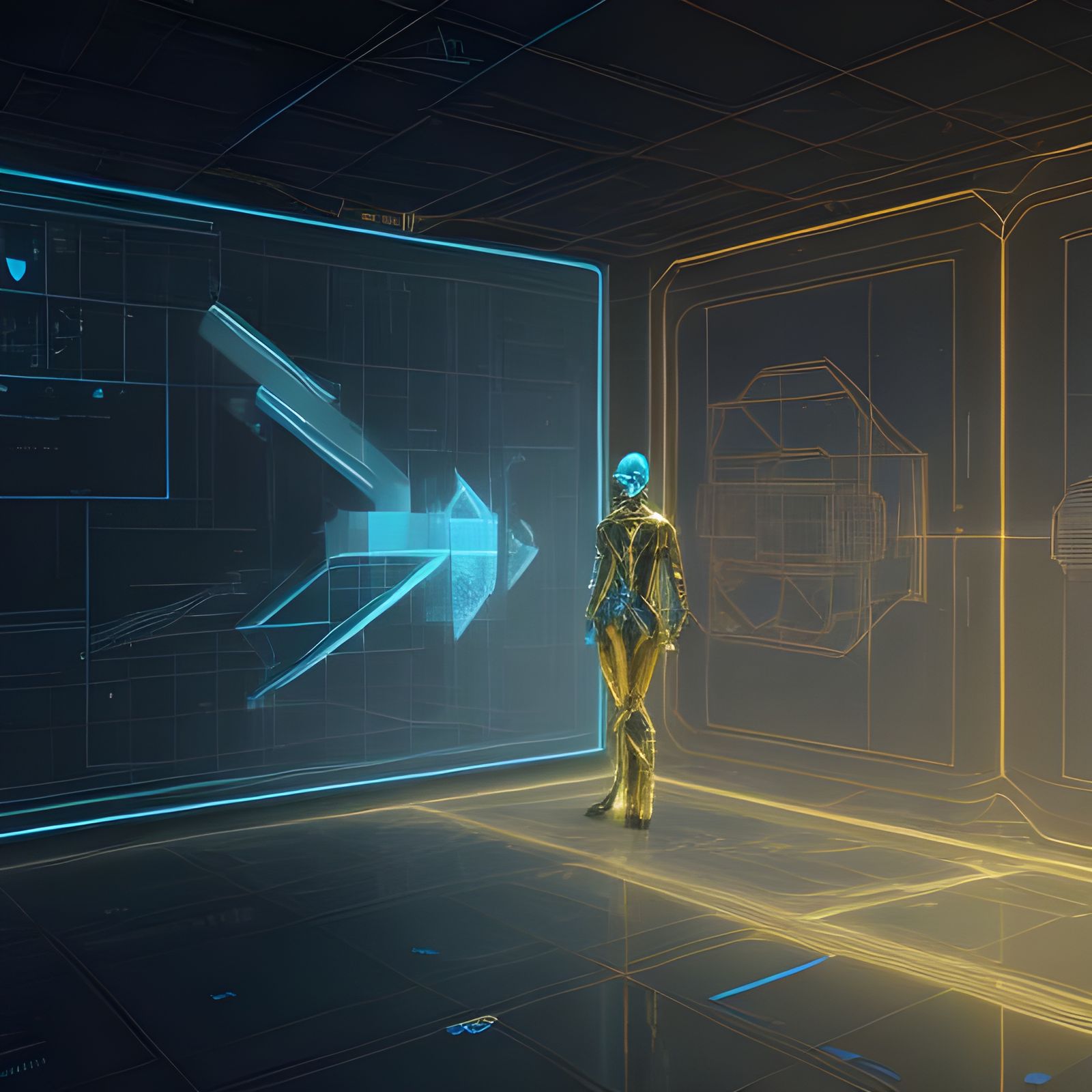 Gold Hologram Blueprint Data Visualization in ILM Style