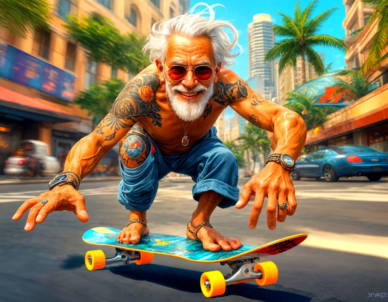 Aloha Cyberpunker: Old Man Skater in Sunset