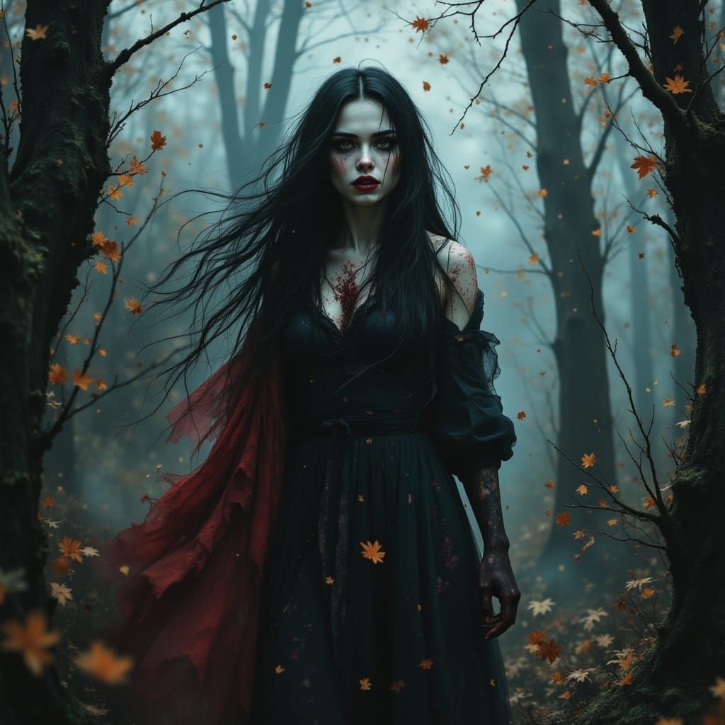 Malevolent Vampire in Misty Woods