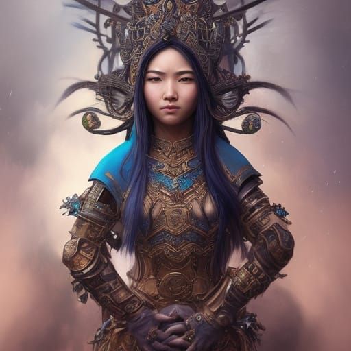 Asian Female Warrior Portrait in Fantasy Art Style