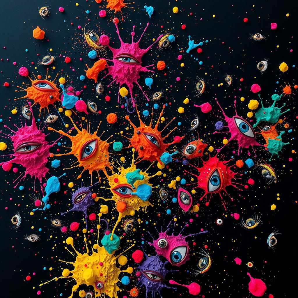 Vibrant Abstract Explosion with Stylized Eyes