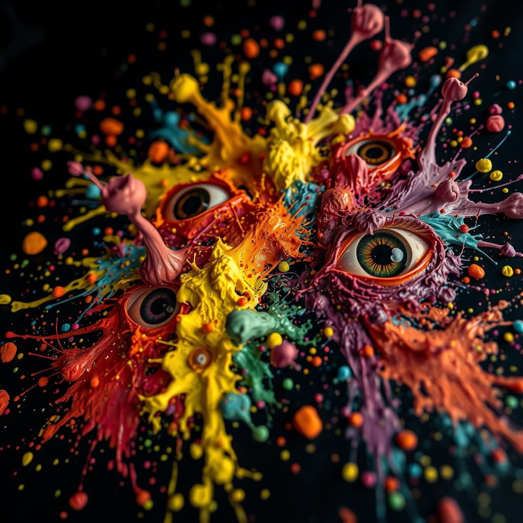 Surreal Impasto Splashes with Floating Eyes