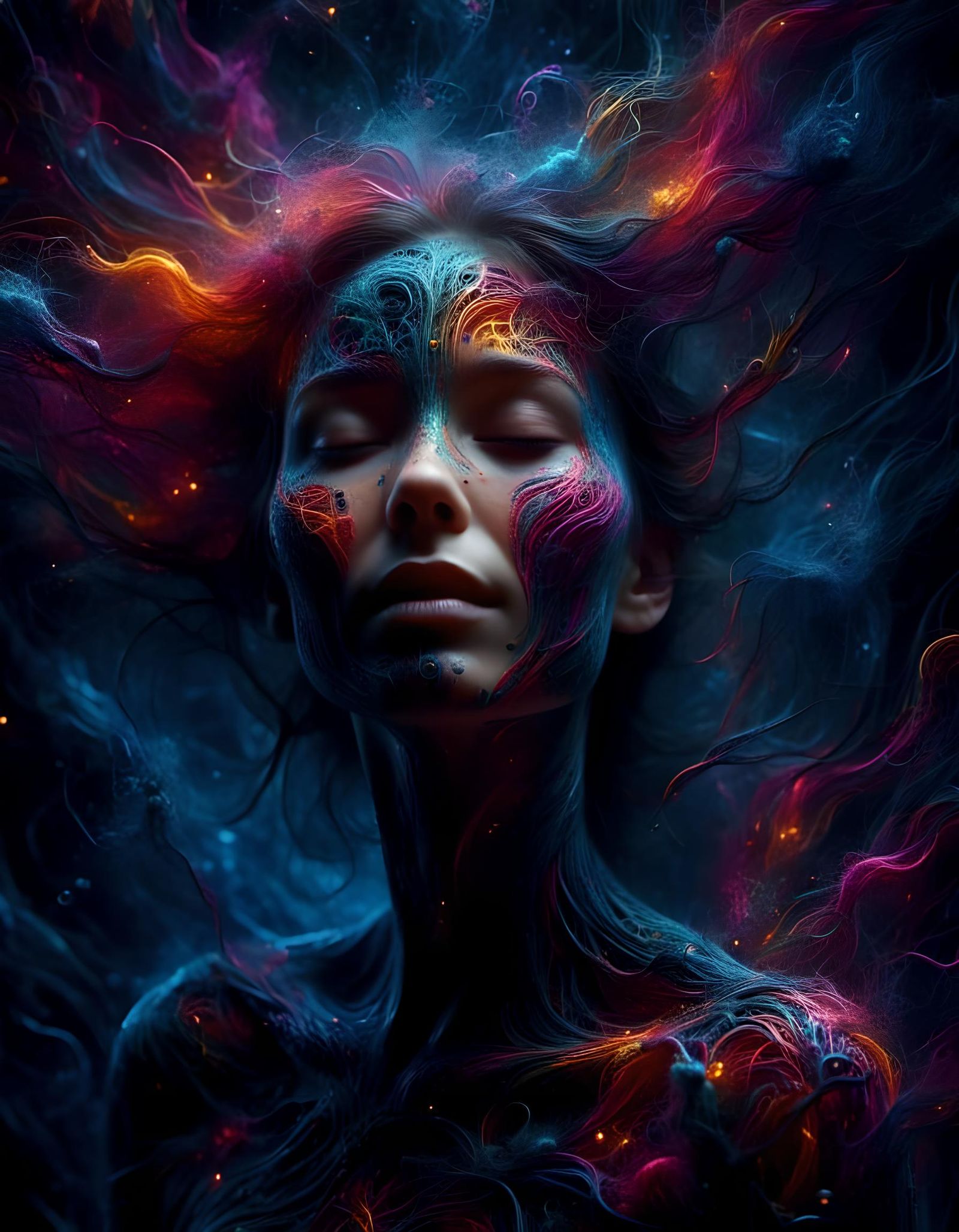 Woman Touches Universe Under Starry Night