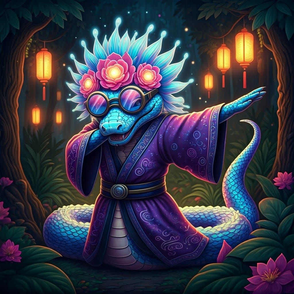 Luminescent Serpent in Enchanted Forest with Whimsical, Drea...