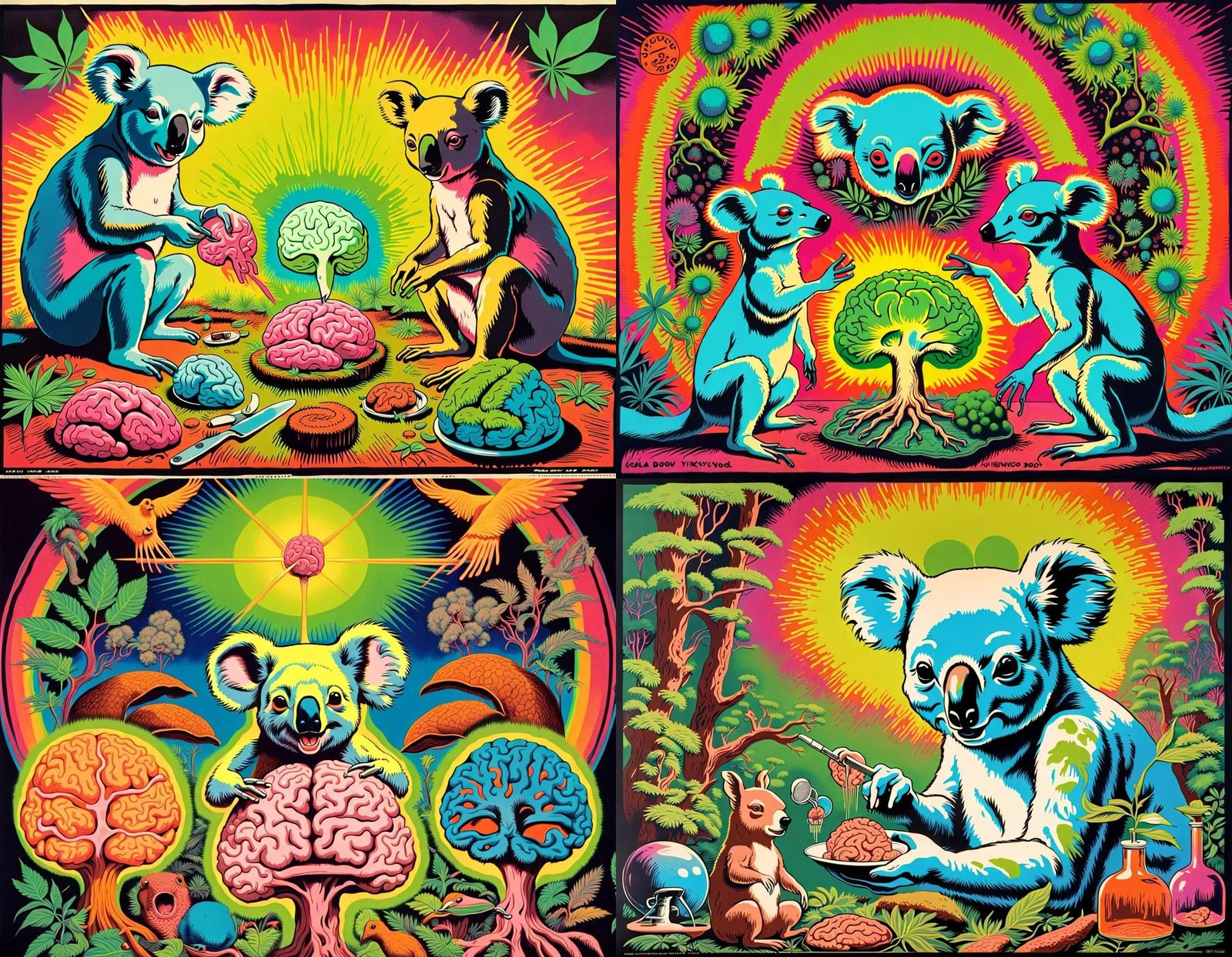 Psychedelic 1960s Poster Art with Australian Animals