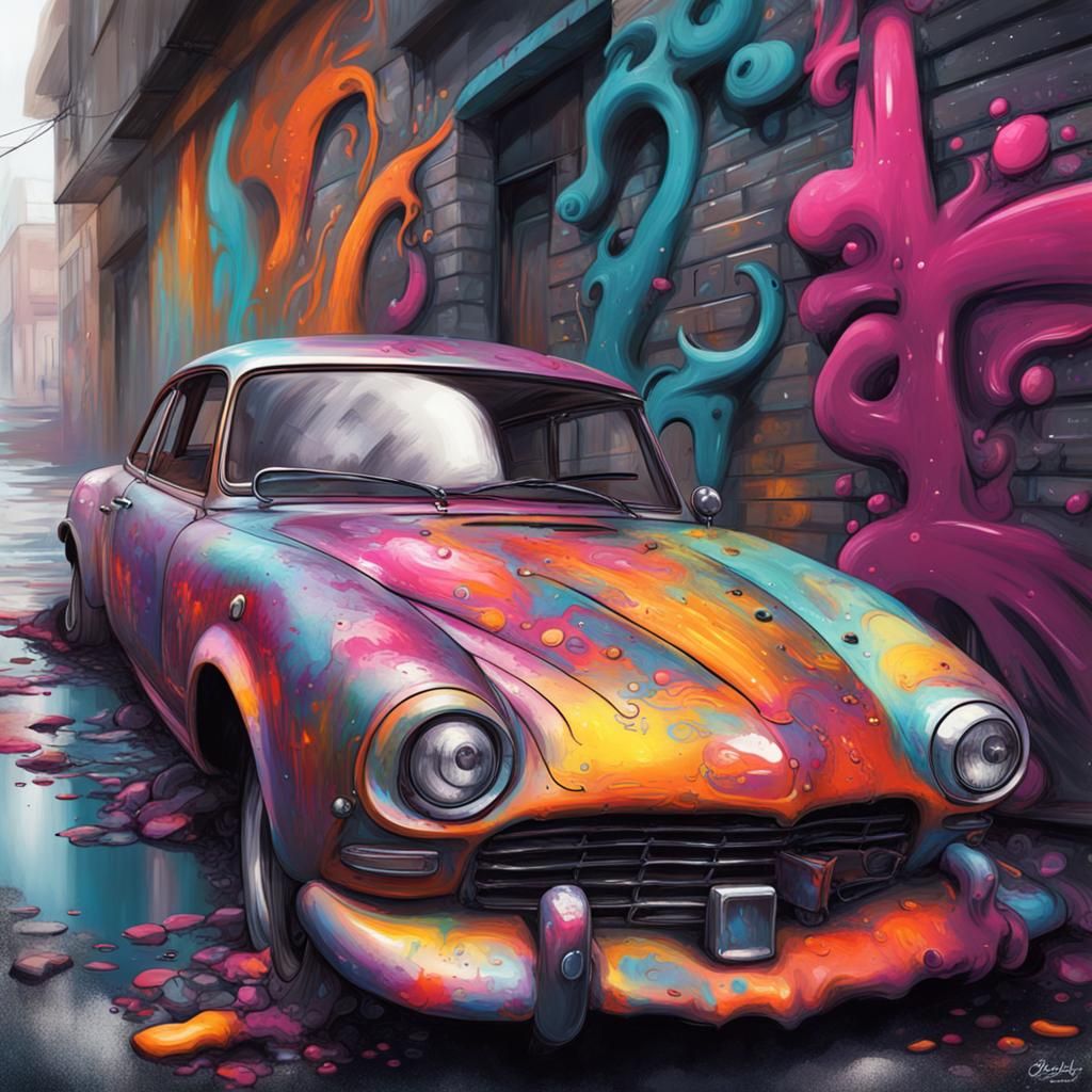 Mystical Car in Graffiti Street Art Style