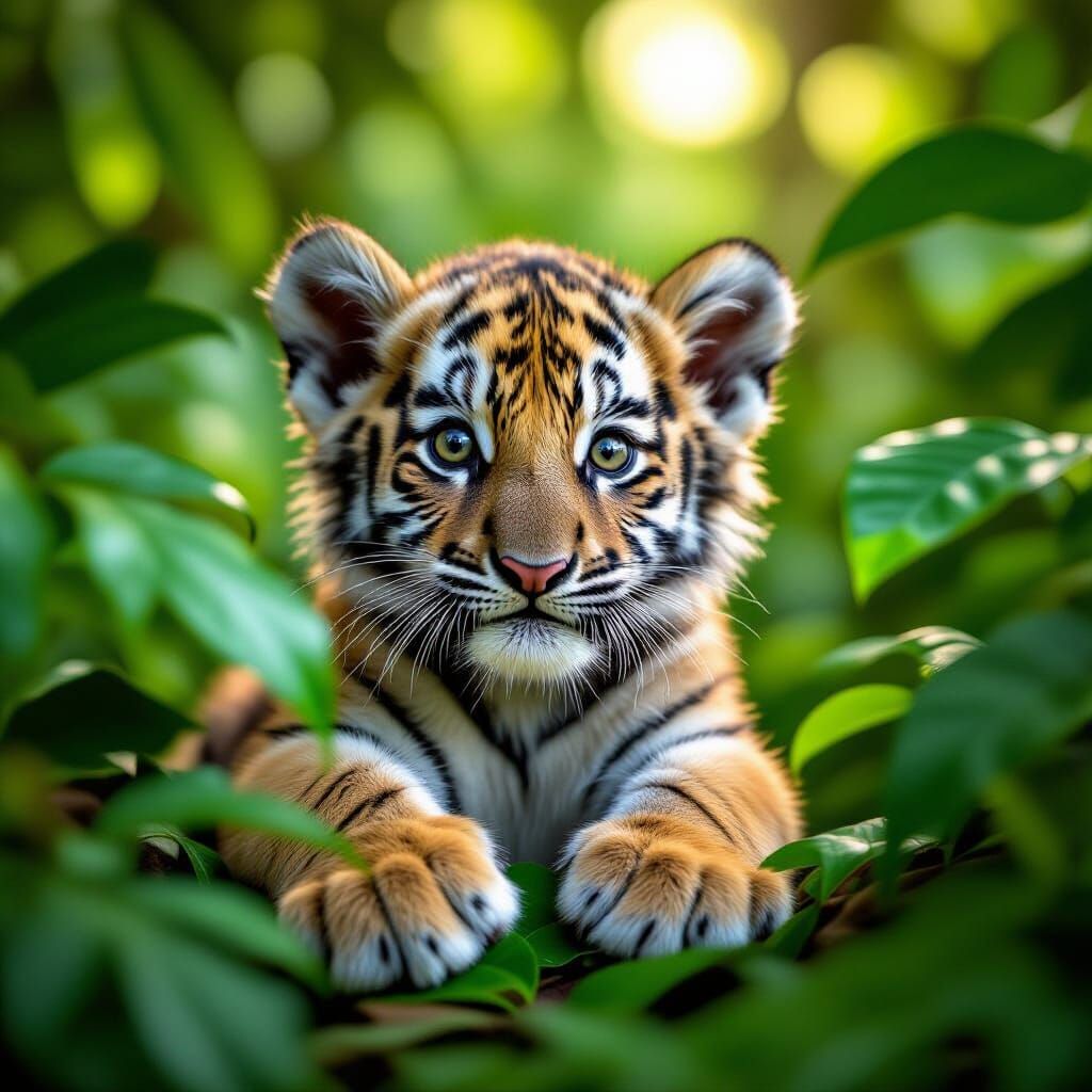Playful Tiger Cub Explores Lush Jungle
